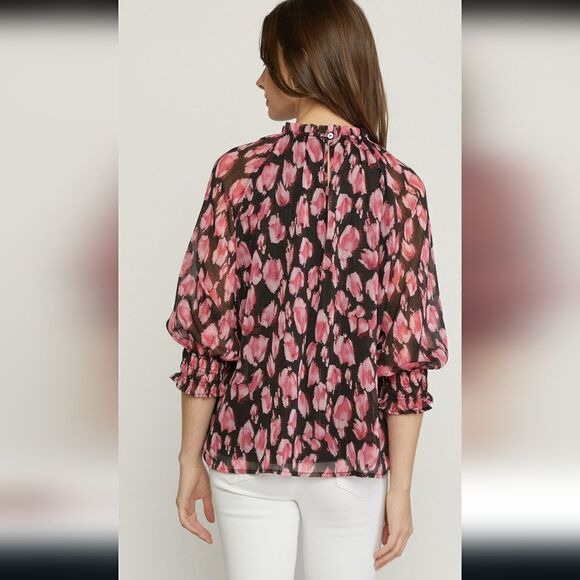 New Anthropologie Entro Metallic Leopard Flowy Semi-Sheer Lined Blouse Size S - Picture 2 of 9